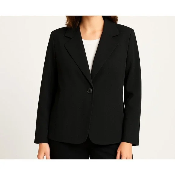Nine West Womens Black Blazer Jacket Sz 4 Collared Button Front Career Office Lq - Picture 1 of 11